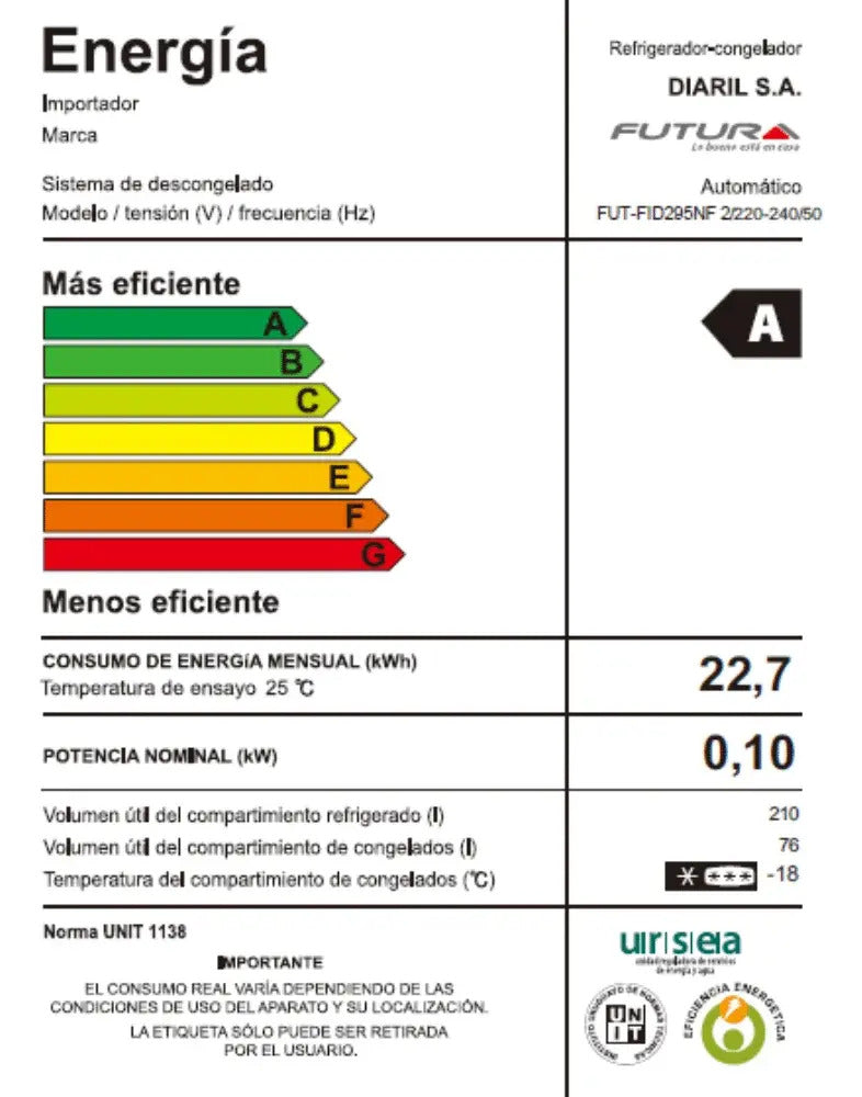 Heladera Con Freezer Futura 295 Lt Fut-fid295nf2 - Acero Inoxidable
