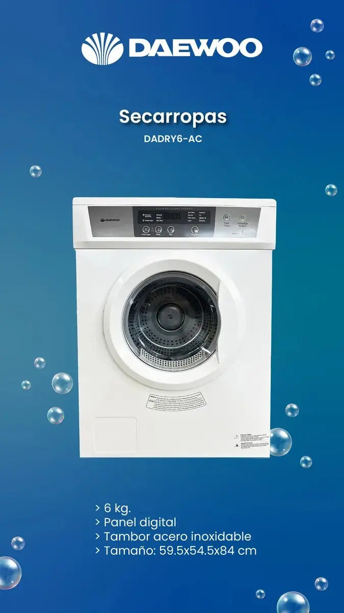 Secarropas Daewoo 6kg Tambor De Acero Inox - Blanco