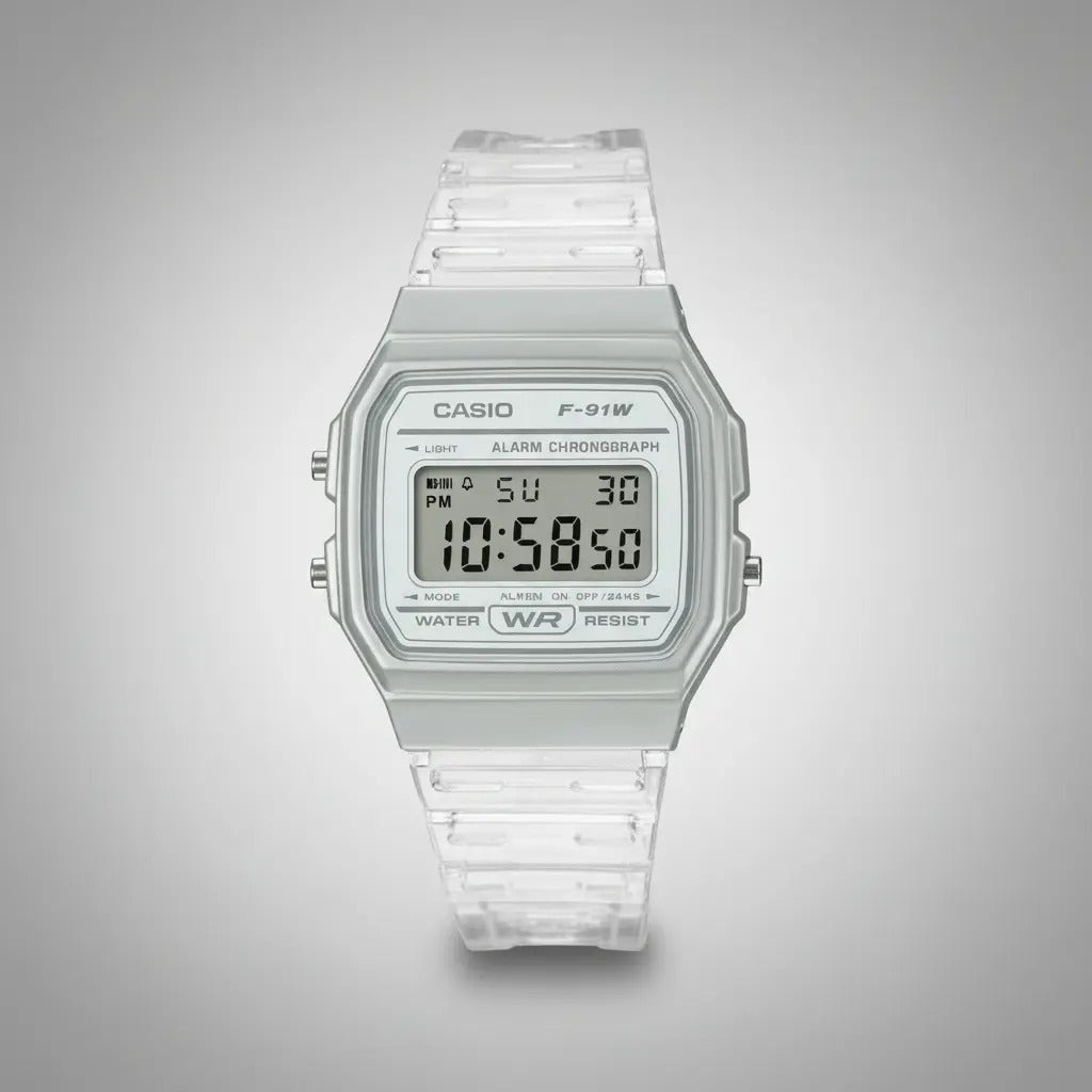 Reloj Casio Digital 38mm F-91ws-7d - Transparente Plateado Gris