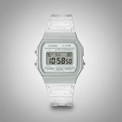 Reloj Casio Digital 38mm F-91ws-7d - Transparente Plateado Gris