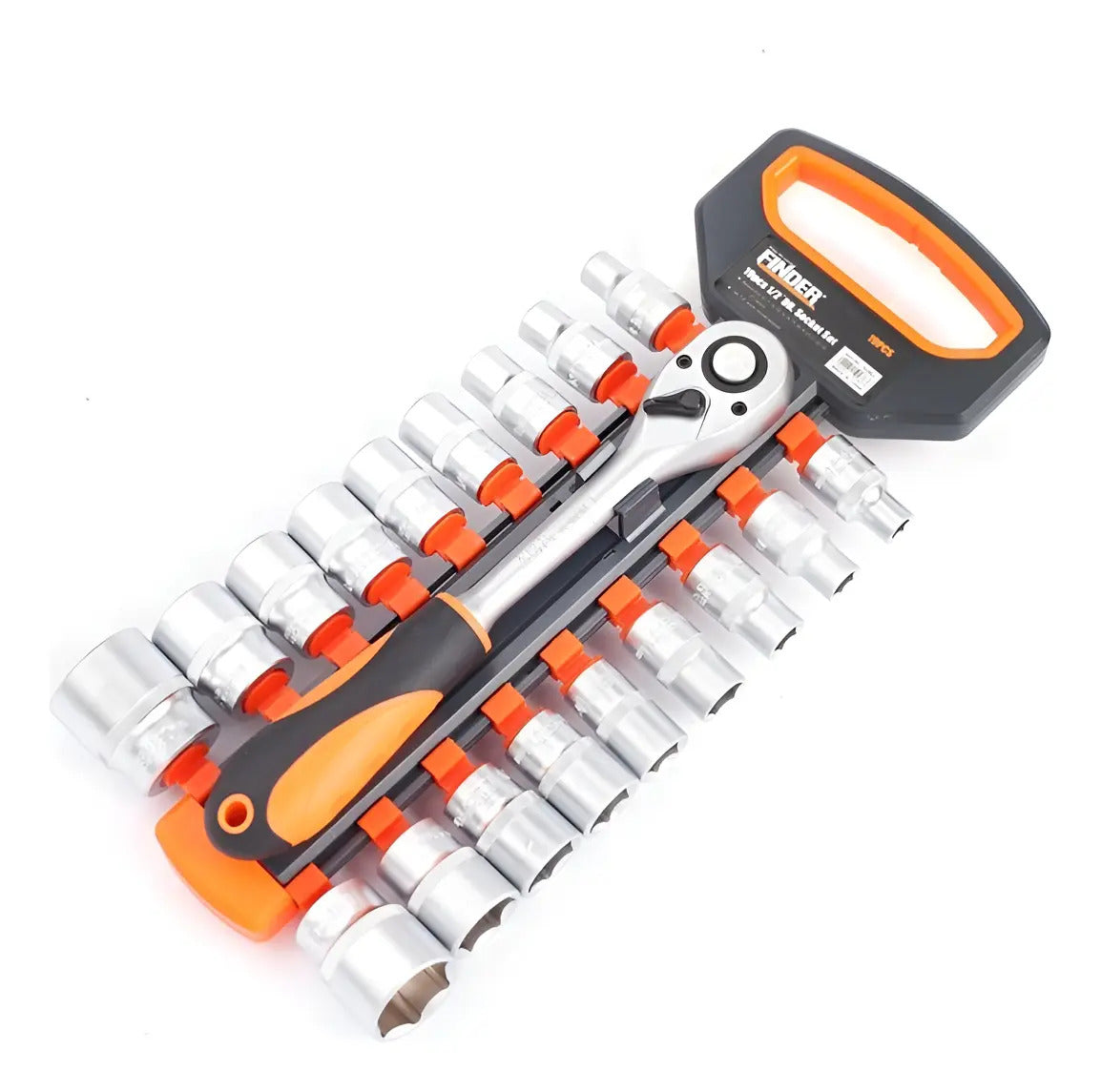 Juego De Dados Finder Set 19pcs Encastre ½ Plateado