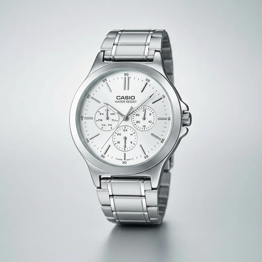 Reloj Casio Metal Hombre 41mm Mtp-v300d-7a - Plateado Blanco
