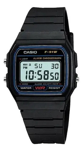 Reloj Casio Digital Crono Alarma Luz Auto F-91w-1d Negro