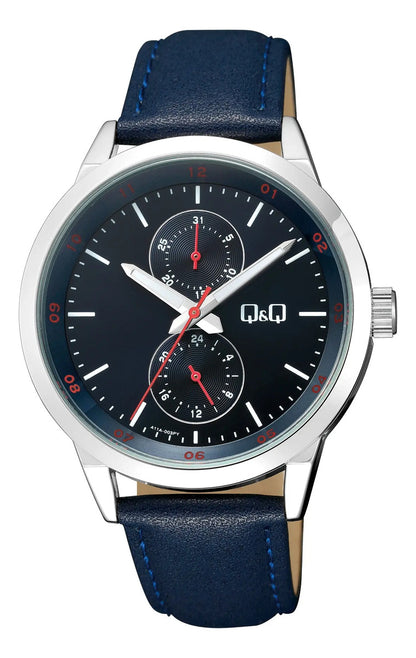Reloj Q&q Cuero Hombre 42mm A11a-003py - Plateado