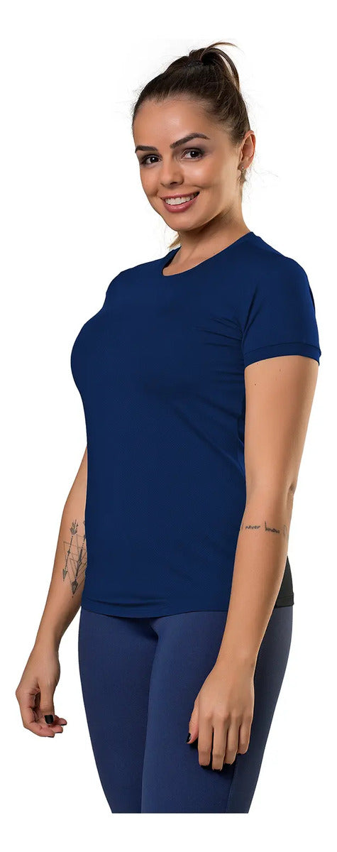 Remera Manga Corta Dama Entrenamiento Fitness Elite Azul M