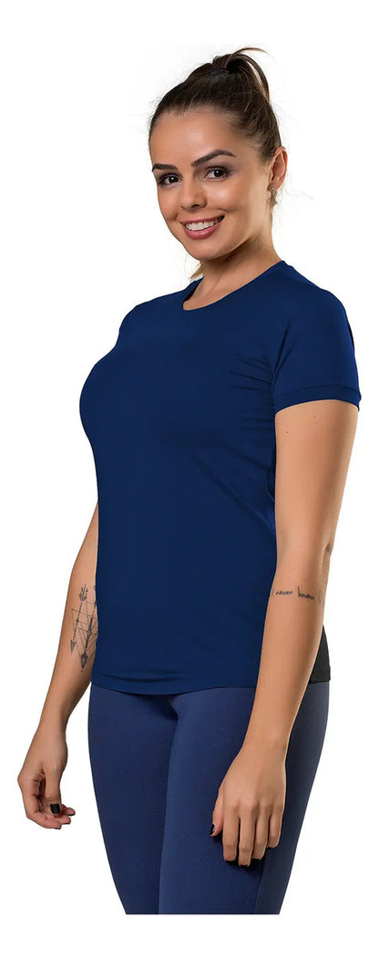Remera Manga Corta Dama Entrenamiento Fitness Elite Azul M