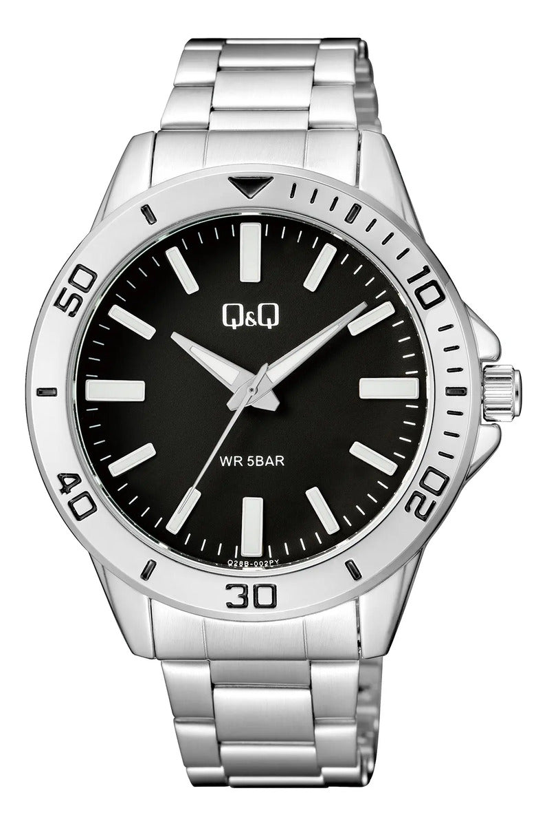 Reloj Q&q Metal Hombre 44mm Q28b-002py - Plateado