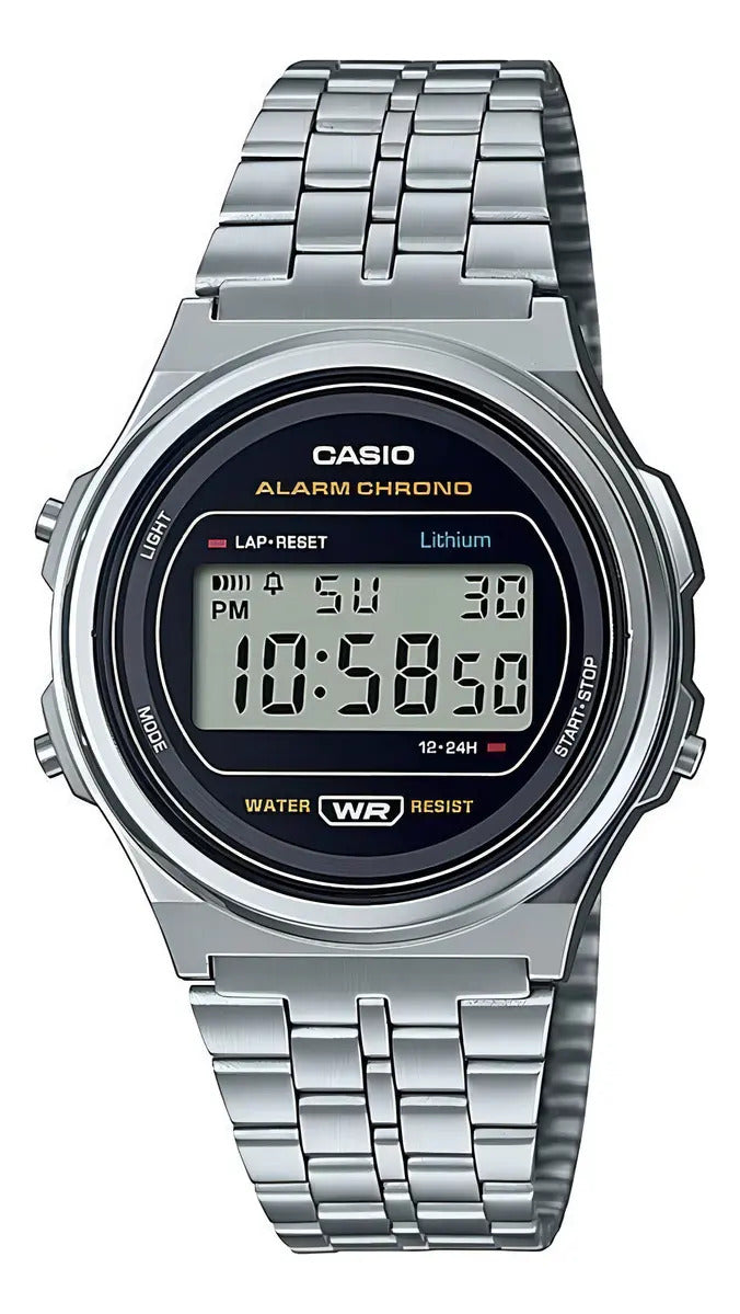 Reloj Casio Vintage A-171we-1a Alarma/cronometro/luz Plateado