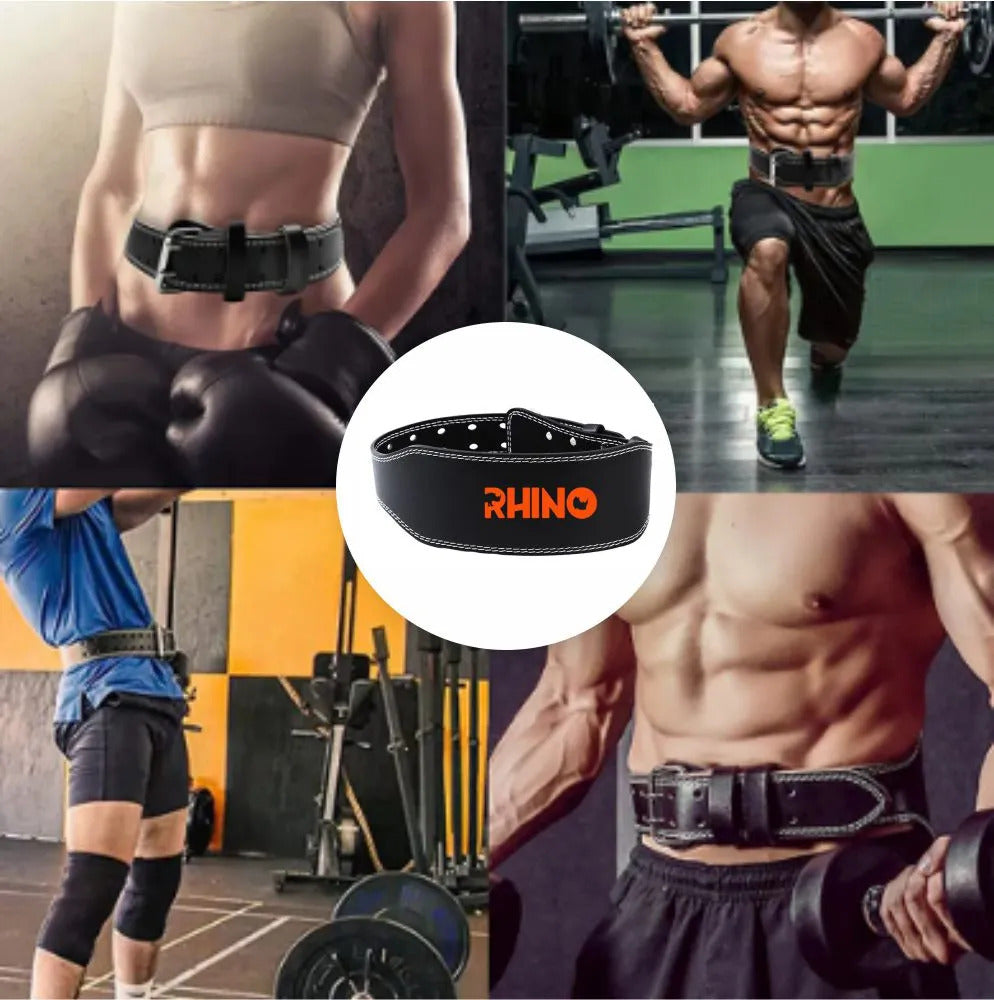 Cinturón Levantamiento Y Fuerza Profesional Rhino - Negro Talle L