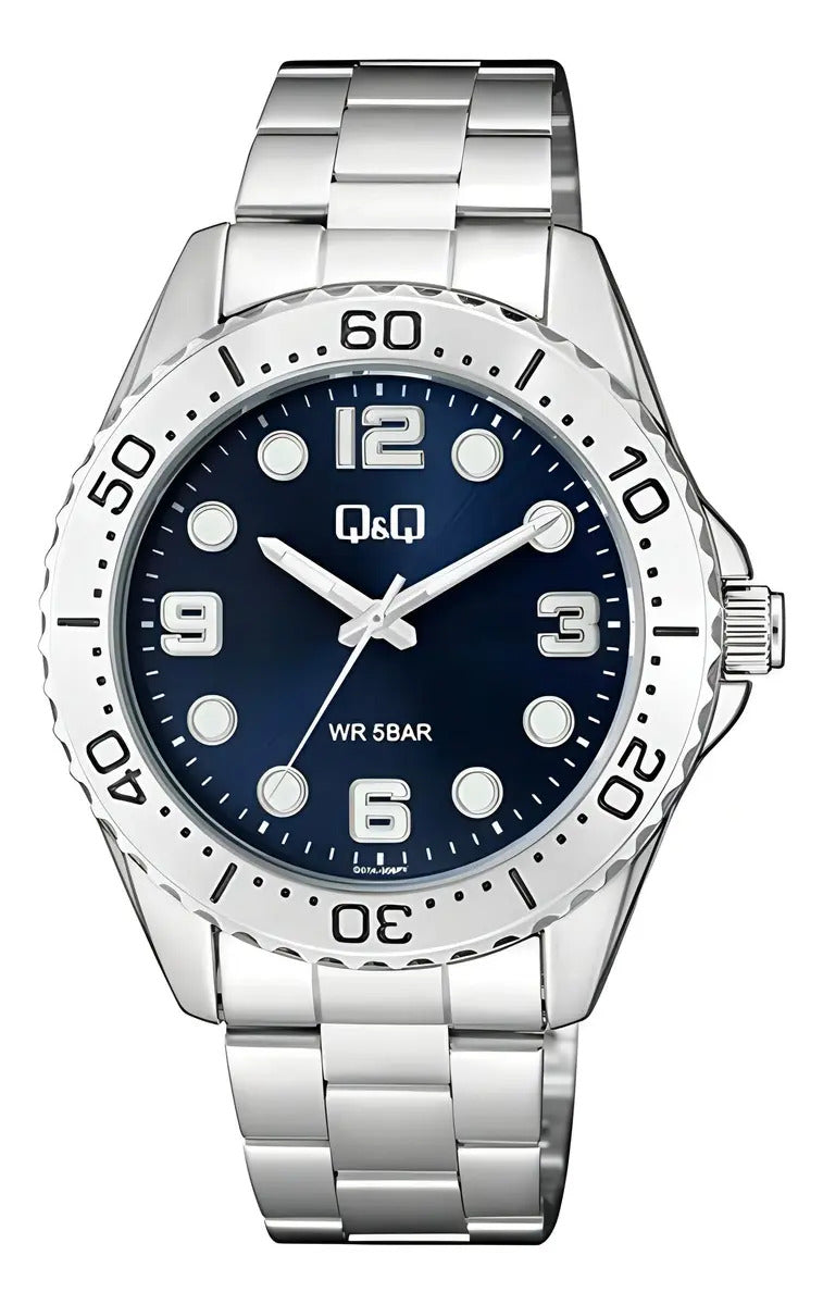 Reloj Q&q Metal Hombre 42mm Q07a-005py - Plateado