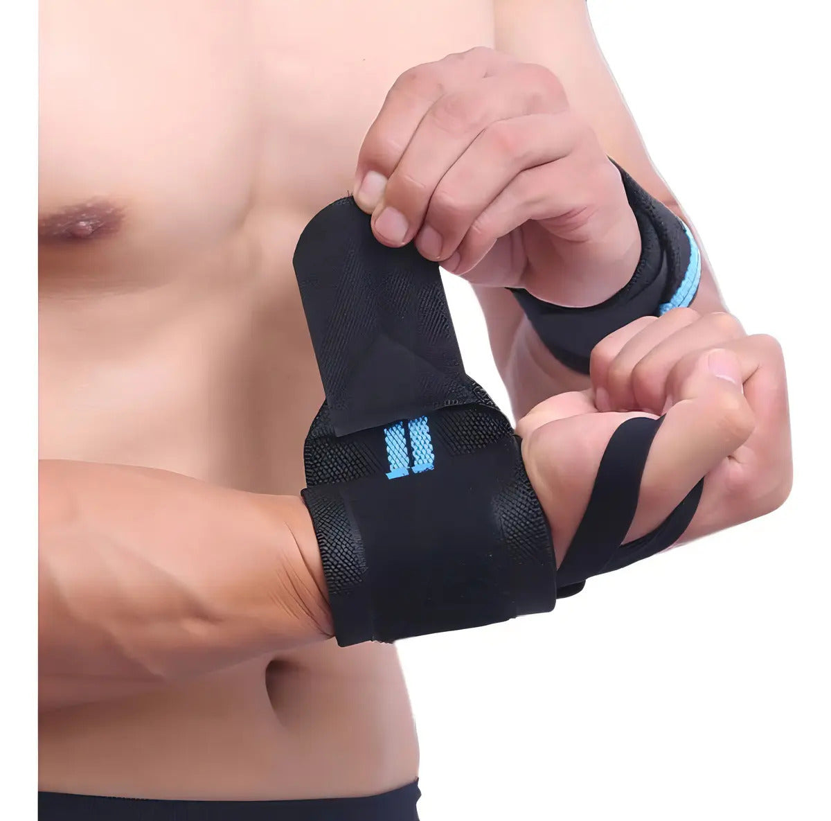 Muñequera Strap Ejercicio Con Pesas Rhino - Negro/celeste