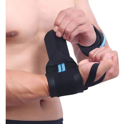 Muñequera Strap Ejercicio Con Pesas Rhino - Negro/celeste