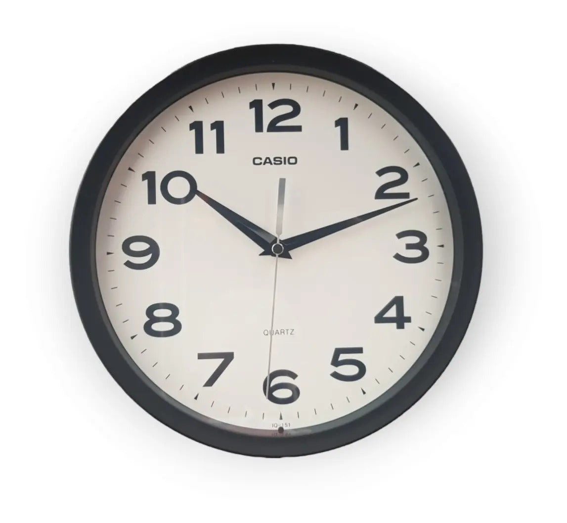 Reloj De Pared Casio Redondo Iq-151-1d - Negro Blanco