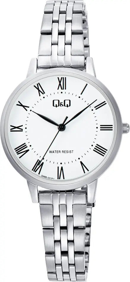 Reloj Q&q Metal Dama 30mm Q48b-001py - Plateado Blanco