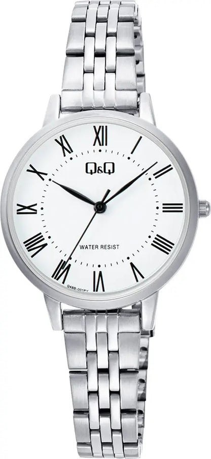 Reloj Q&q Metal Dama 30mm Q48b-001py - Plateado Blanco