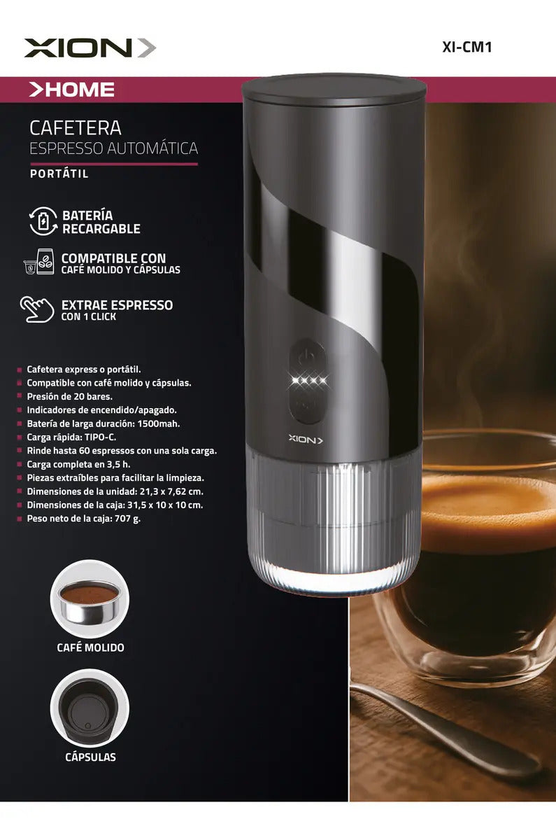 Cafetera Para Capsula Y Café Xion Portátil Xi-cm1 Negro