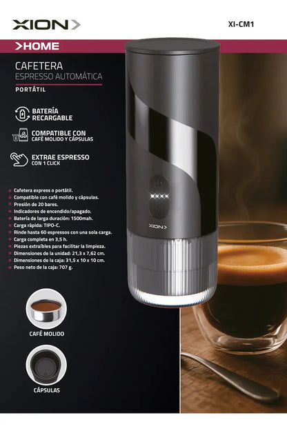 Cafetera Para Capsula Y Café Xion Portátil Xi-cm1 Negro