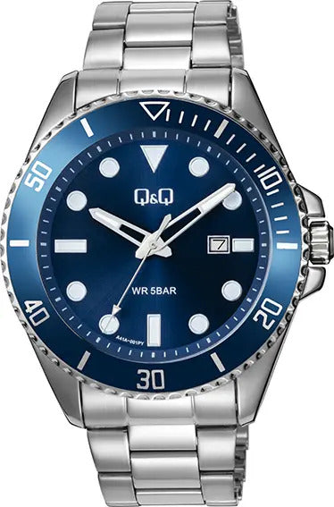 Reloj Q&q Metal Hombre 44mm A41a-001py - Plateado