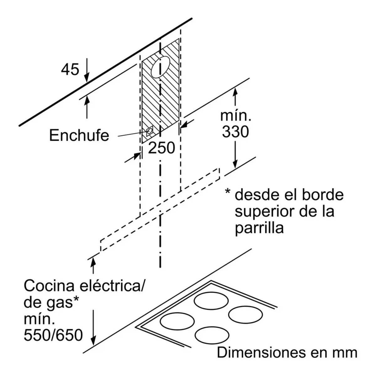 Campana De Pared Bosch Plana 90cm Dwb96bc50 - Acero Inoxidable