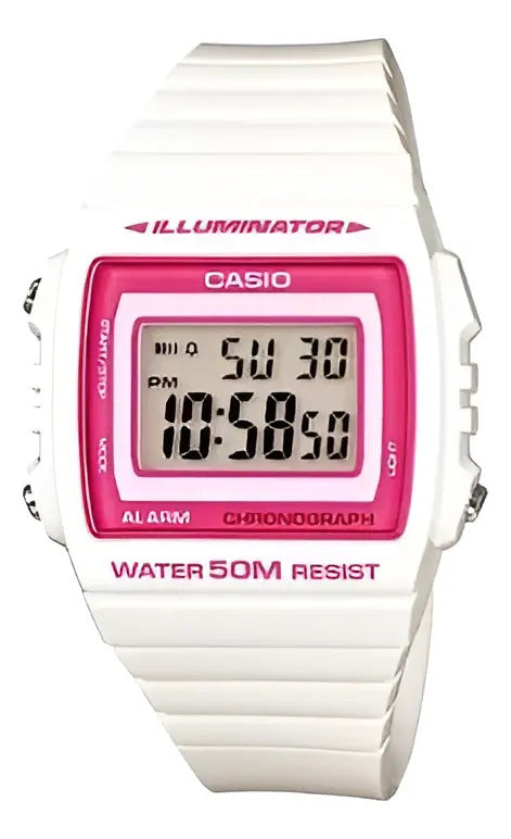 Reloj Casio Digital D/hora Crono Alarma W-215h-7a Blanco