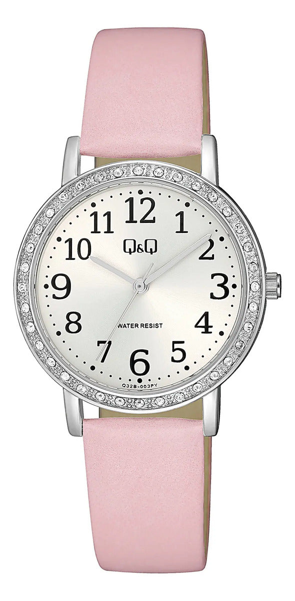 Reloj Q&q Cuero Dama 33mm Q32b-003py - Rosa