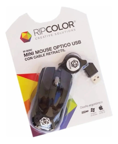 Mouse Mini Óptico Ripcolor Usb Retráctil B0302 - Negro