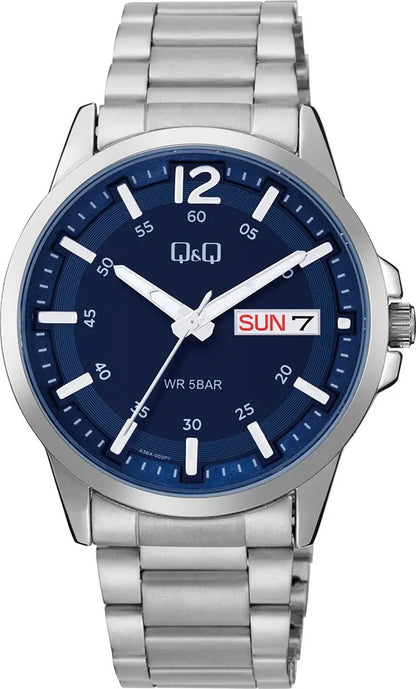 Reloj Q&q Metal Hombre 42mm A36a-003py - Plateado