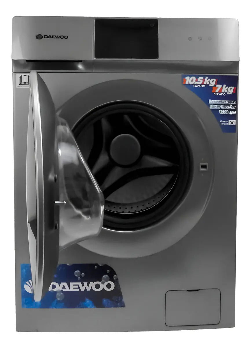 Lavasecarropas Daewoo Inverter Display Touch - Gris Oscuro