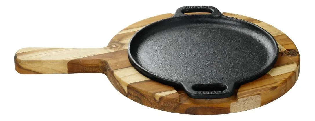 Plancha Hierro Redonda Soporte Madera 20cm Santan Negro Madera