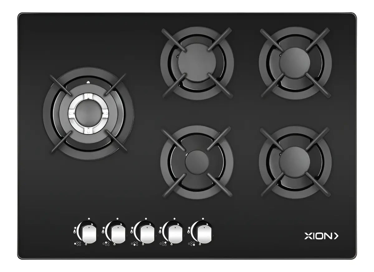 Anafe A Gas Xion 5 Hornallas Vidrio Templado Xi-gh55tgl Qofe Negro