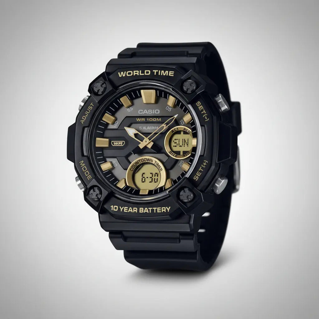 Reloj Casio Silicona 53mm Aeq-120w-9a - Negro