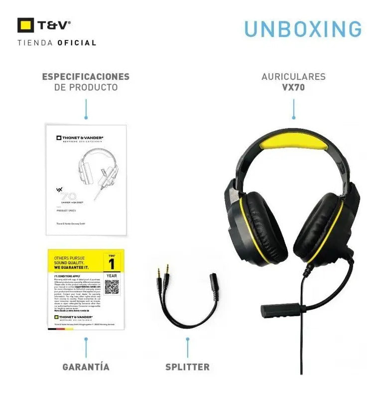 Auricular Cascos Gamer Thonet & Vander Vx70 - Negro