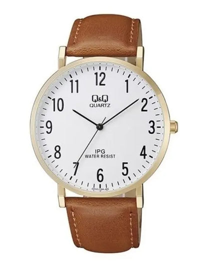 Reloj Q&q Cuero 40mm Qz02j104 - Marrón Claro Blanco