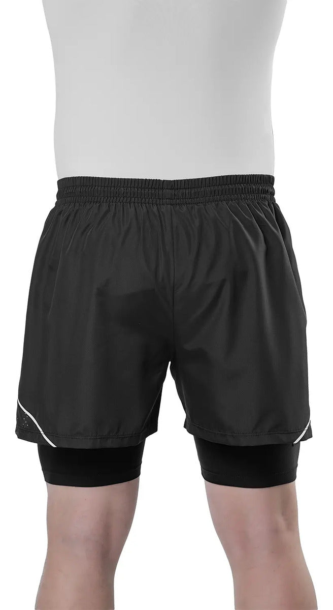 Short Con Calza Interior Perforada Deportivo Elite Negro Eg2