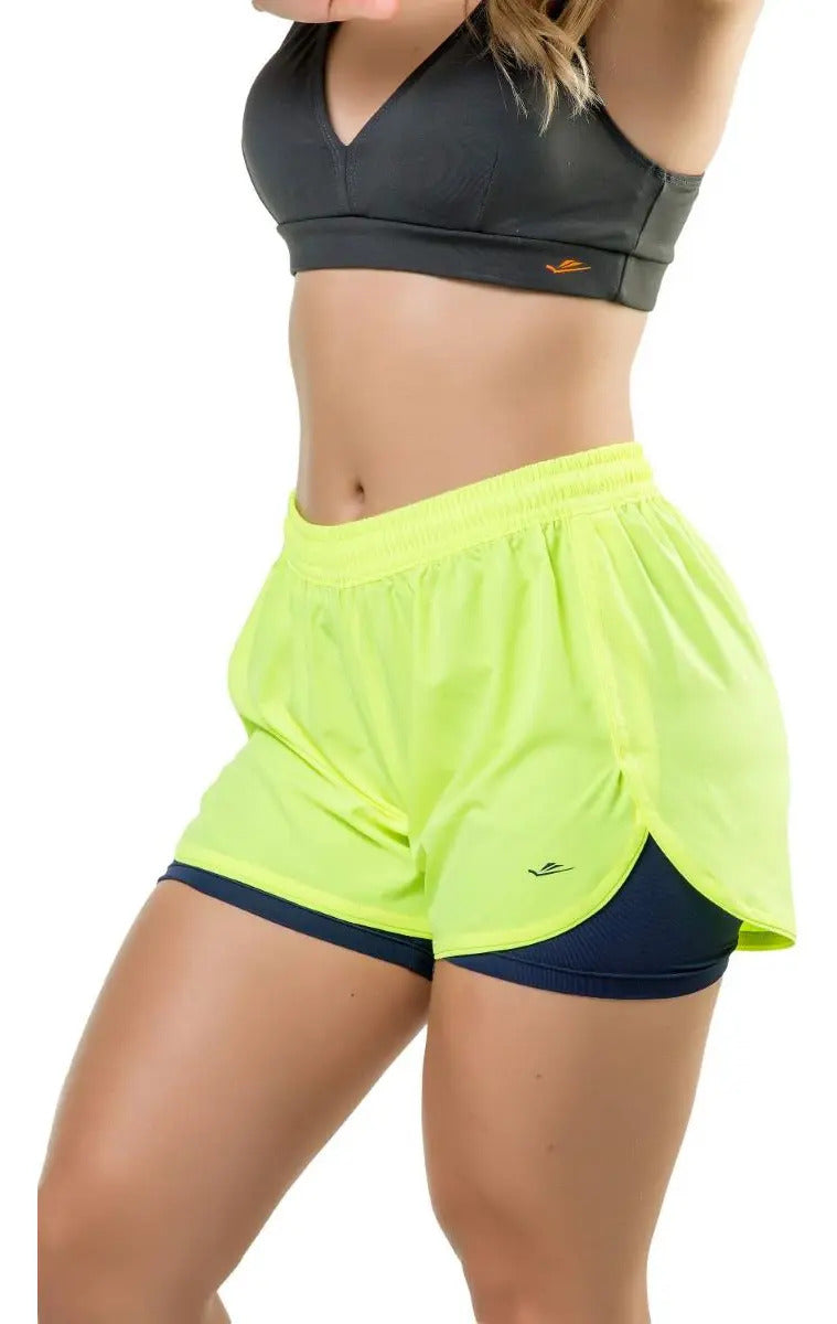 Short Corto Fitness Dama Con Calza Interna Elite - Amarillo 2xl