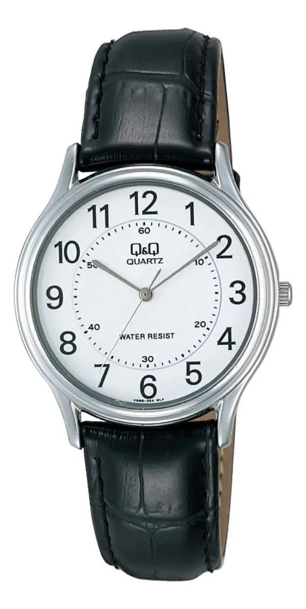 Reloj Q&q Cuero Hombre 35mm Vg68j304y - Negro Blanco