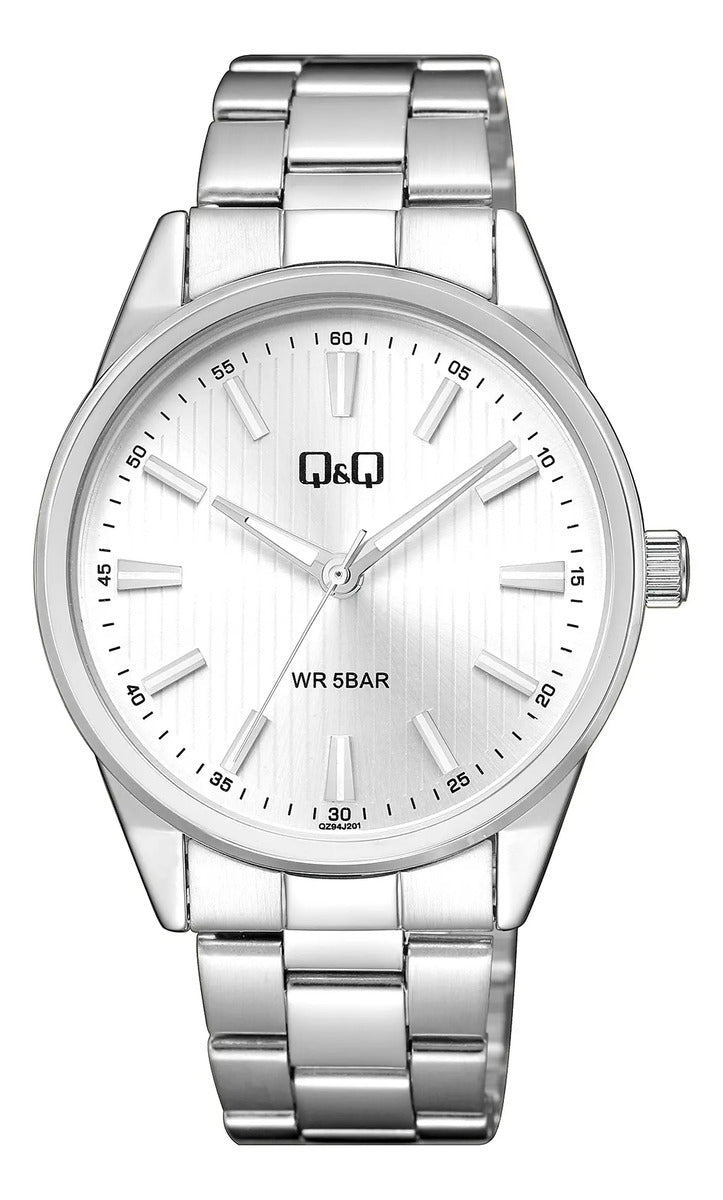 Reloj Q&q Metal Hombre 40mm Qz94j201y - Plateado