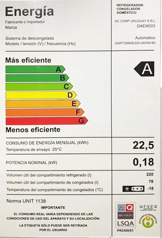 Heladera Daewoo 298 Lt Frío Seco Inverter Dart338ns Gris