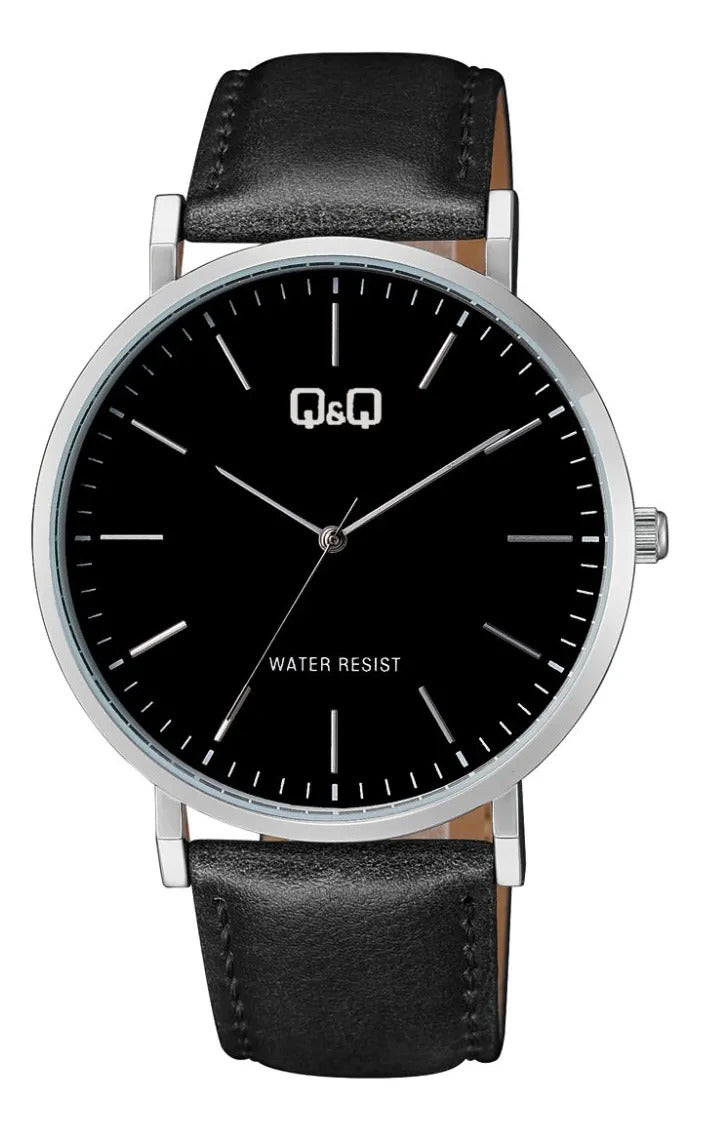 Reloj Q&q Cuero Unisex 44mm C43a-002py - Negro