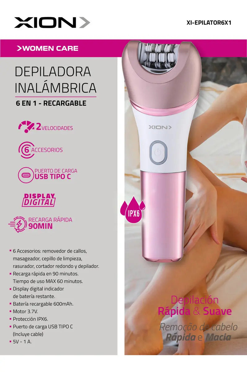 Depiladora Inalámbrica Xion 6 En 1 Xi-epilator6x1 Blanco