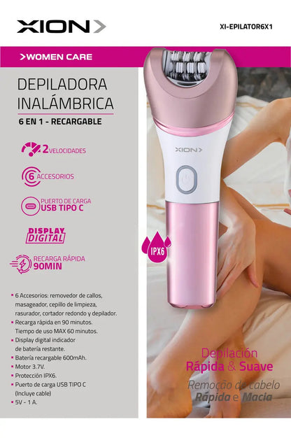 Depiladora Inalámbrica Xion 6 En 1 Xi-epilator6x1 Blanco