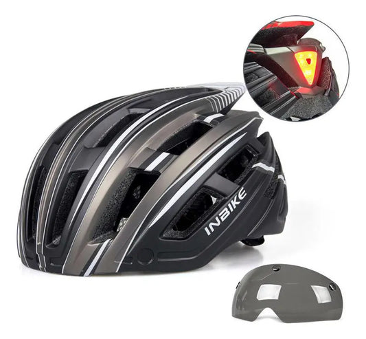 Casco Bicicleta Ciclismo Lente Magnético Luz Led Inbike Qofe Negro L