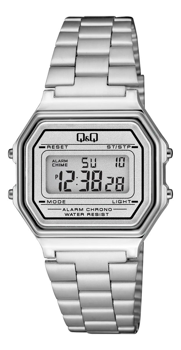 Reloj Digital Q&q Metal Hombre 34mm G17a-002jy - Plateado