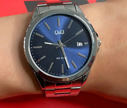 Reloj Q&q Metal Hombre 43mm A484j212y - Plateado Azul