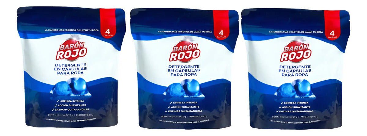 Cápsulas Para Lavarropa Barón Rojo 4 Uds Pack X3