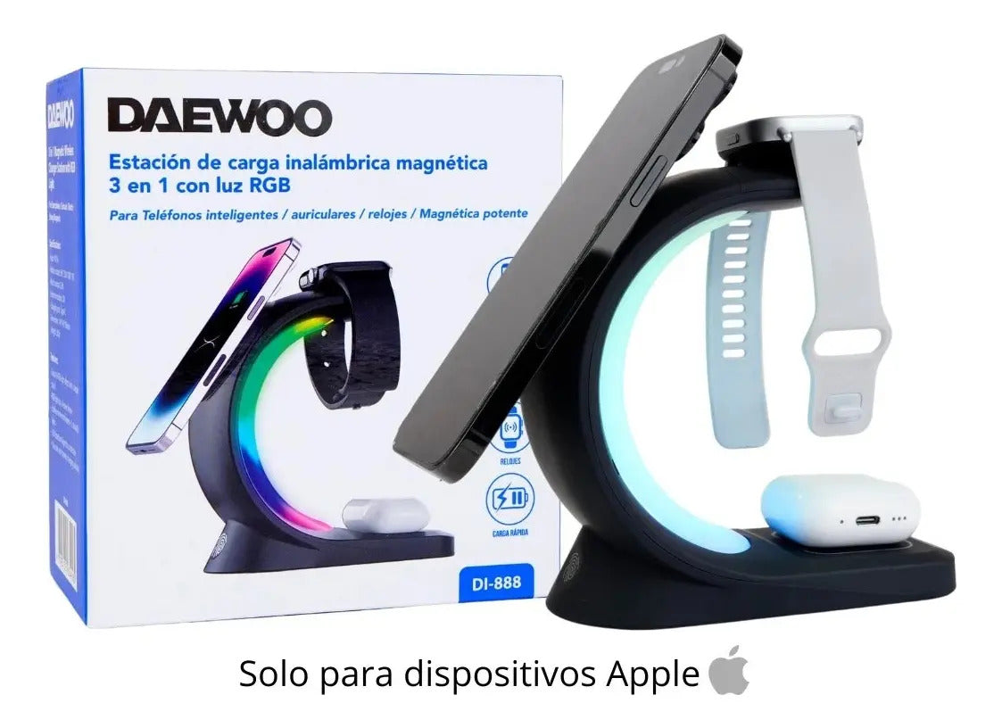 Cargador 3 En 1 Daewoo Compatible Con Apple Negro