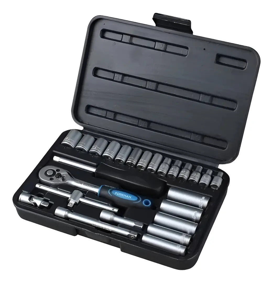 Juego De Dados Foreman 1/4 25 Pcs Cromo Vanadio Plaetado/negro
