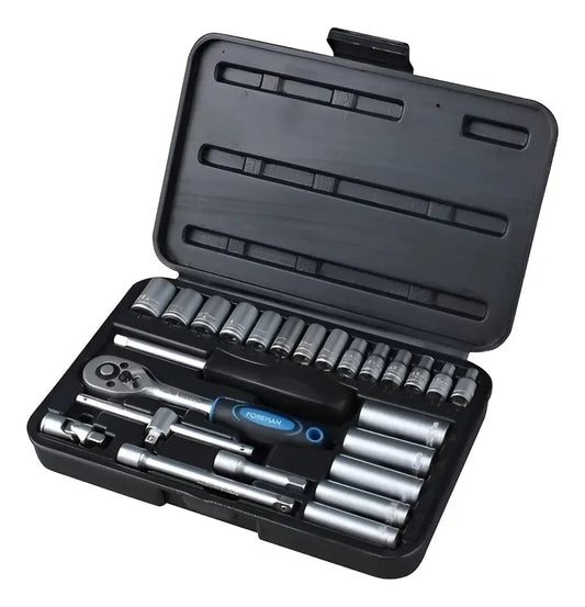 Juego De Dados Foreman 1/4 25 Pcs Cromo Vanadio Plaetado/negro