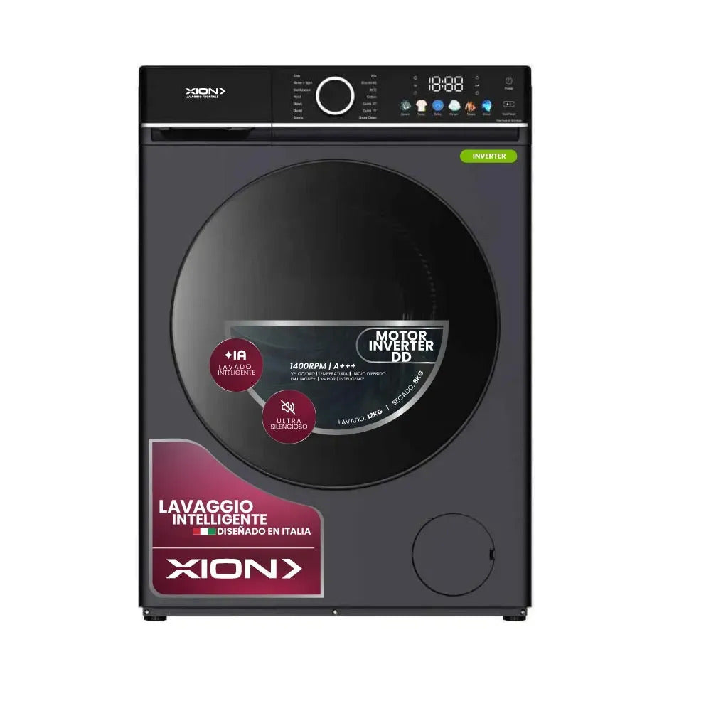 Lavasecarropas Xion Inverter 12 / 8 Kg Xi-lse1285b Negro