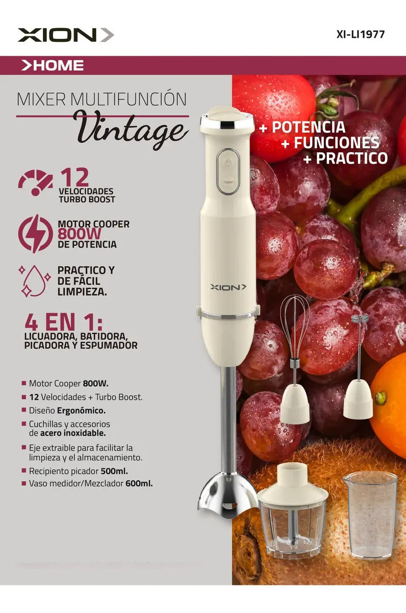 Mixer 4 En 1 Xion Multifunción Retro 800w Xi-li1977 Único